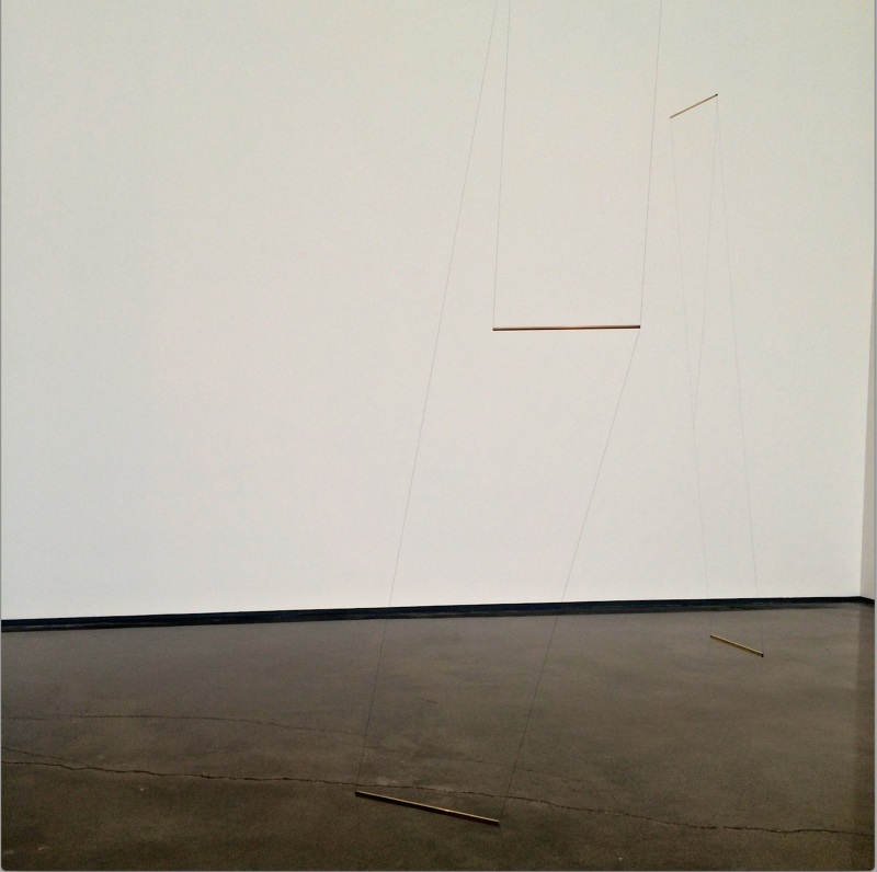 An art exhibition, a blank space with a metal structure. Jonah Groeneboer, Bent Hip, 2014; and Fractured Plane, 2015. objects are slow events, Hessel Museum of Art, Bard College, New York