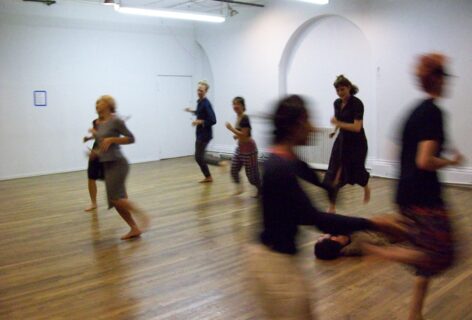 From the MR Archives, 2018 Open Performance. A group of performers in action in an open studio. Photo by intern.