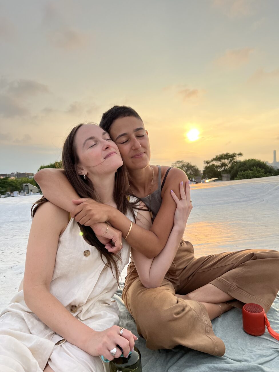On the rooftop of my apartment, celebrating news of remission with long time friend and artistic collaborator Elise Miller
Ritzle. Two friends, Elise and Roya, embracing. 