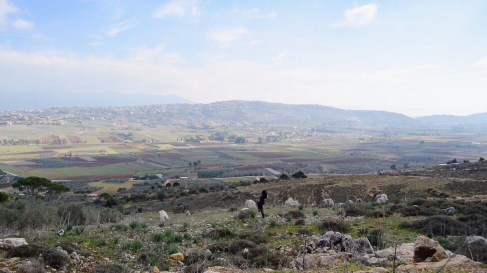 Still from ongoing research/film- Natasha dancing to the Khiam valley in the South of Lebanon close to the border with Occupied Palestine -February 2026
