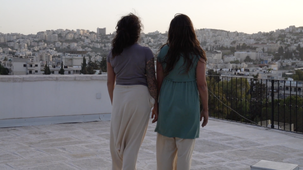 Leila and Noelle, sister-collaborators of Body Watani Dance Project performing at Dar Jacir in Bethlehem, Palestine (2025).
